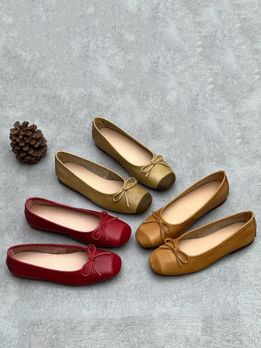 Summer Leather Bowknot Flat Shoes We1041