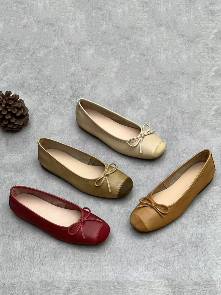 Summer Leather Bowknot Flat Shoes We1041