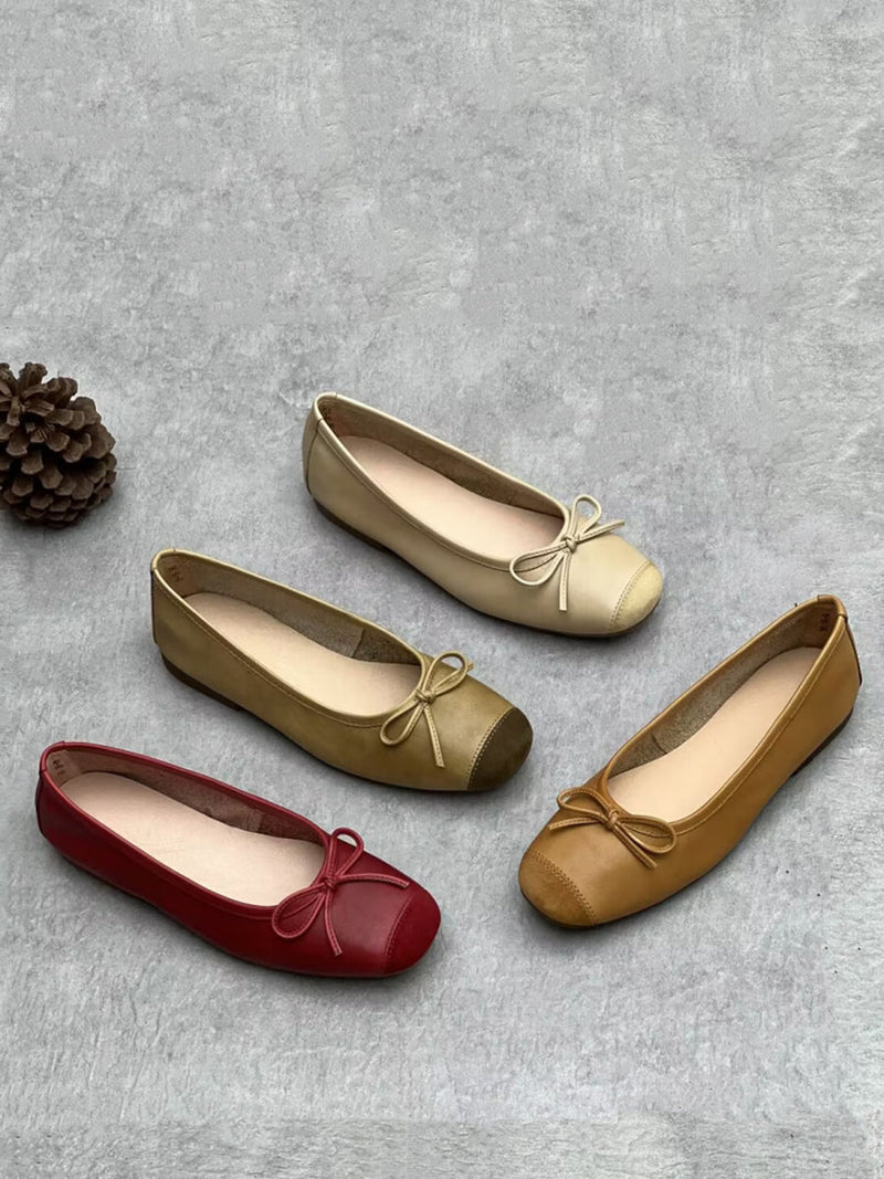 Summer Leather Bowknot Flat Shoes We1041