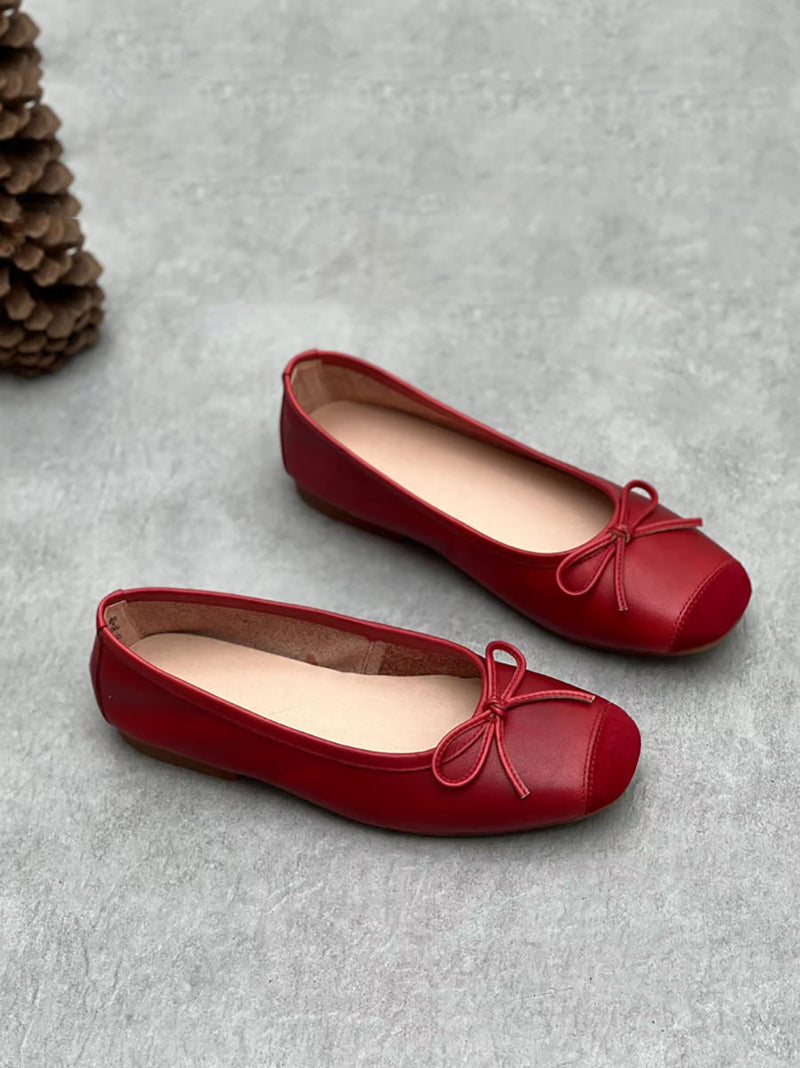 Summer Leather Bowknot Flat Shoes We1041