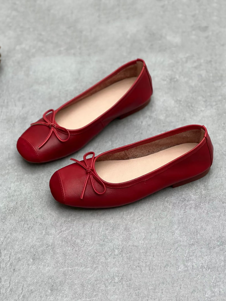 Summer Leather Bowknot Flat Shoes We1041