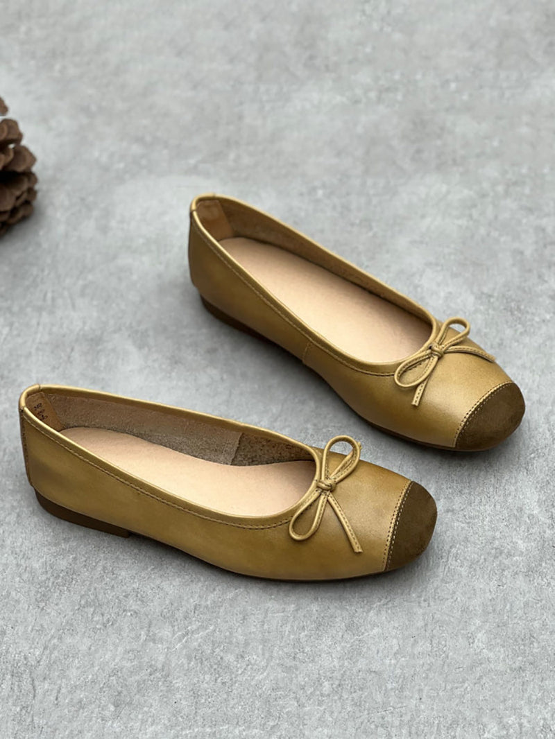 Summer Leather Bowknot Flat Shoes We1041
