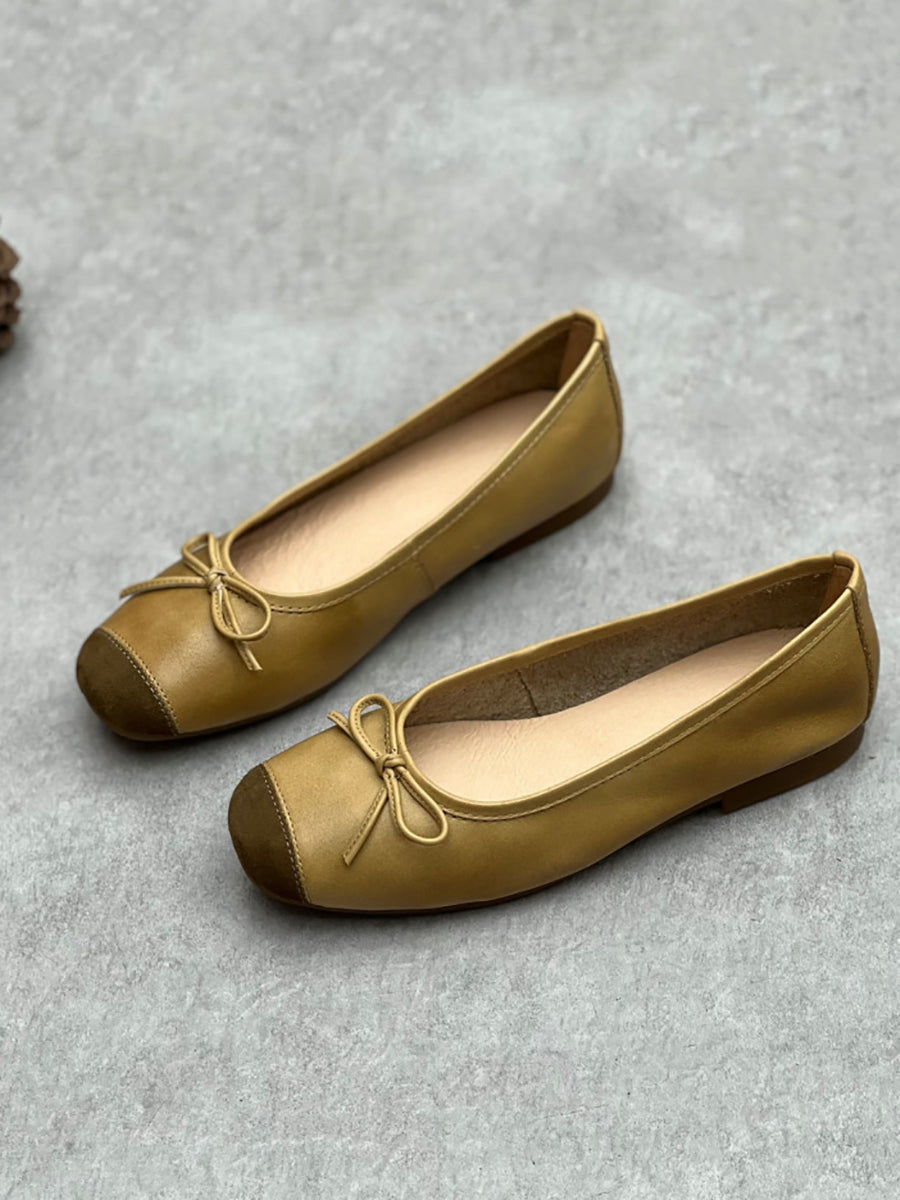 Summer Leather Bowknot Flat Shoes We1041
