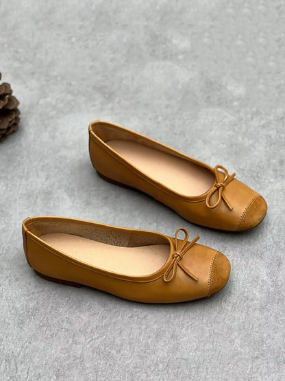 Summer Leather Bowknot Flat Shoes We1041