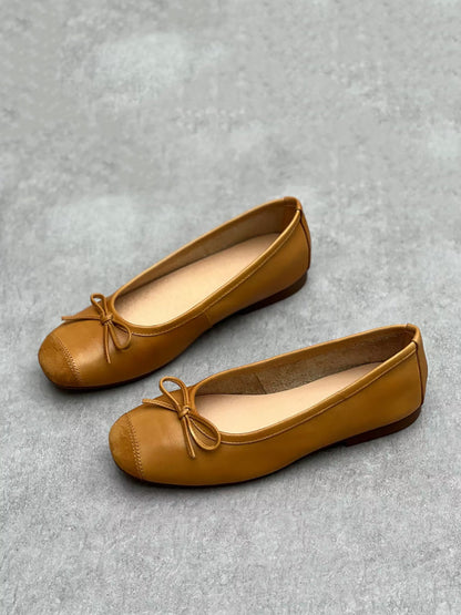 Summer Leather Bowknot Flat Shoes We1041