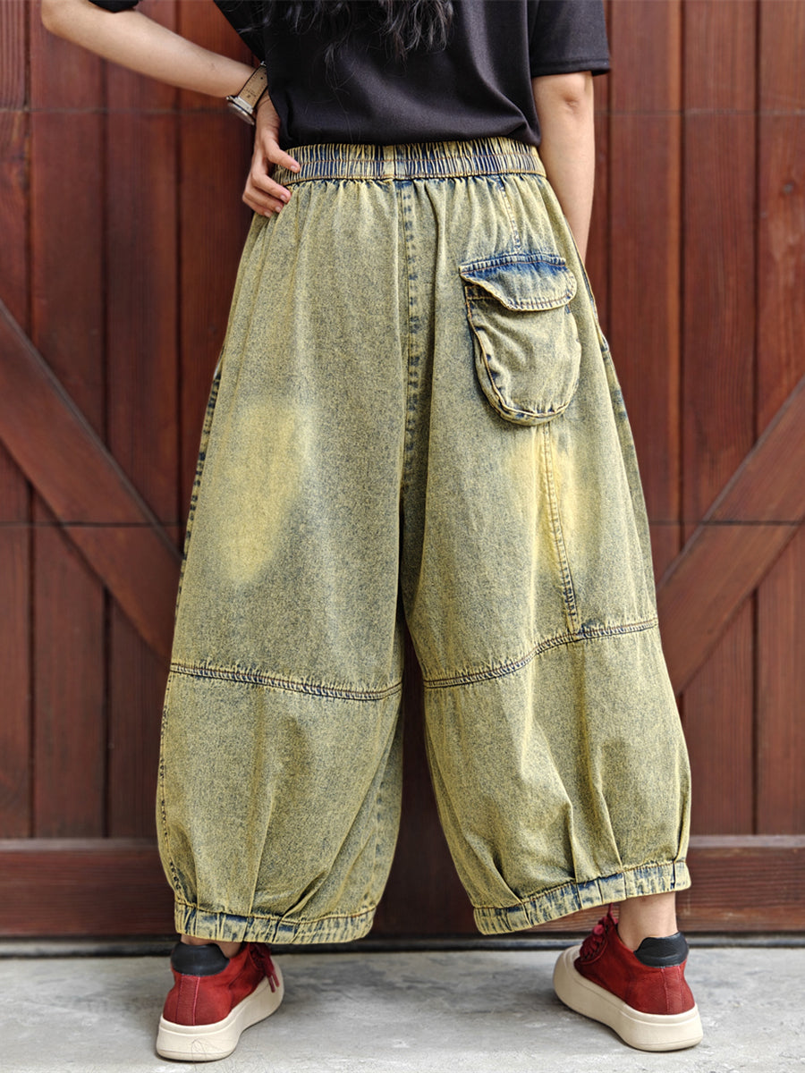 Summer Retro Washed Denim Harem Pants We1040