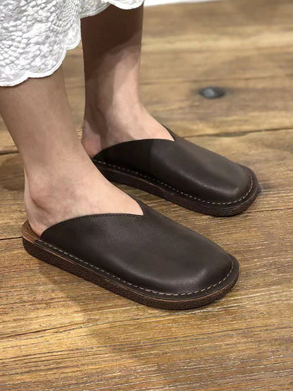 Summer Soft Leather Flat Slippers We1012