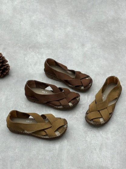 Summer Leather Weaven Flat Shoes We1020