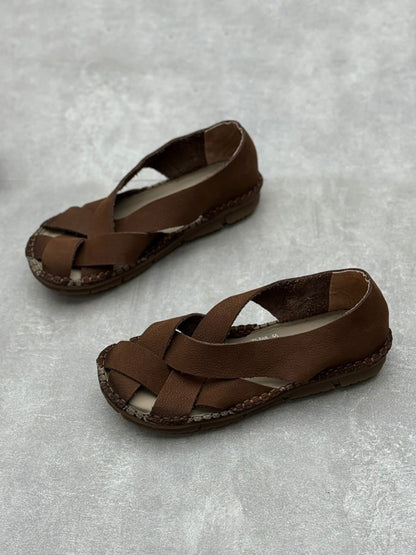 Summer Leather Weaven Flat Shoes We1020