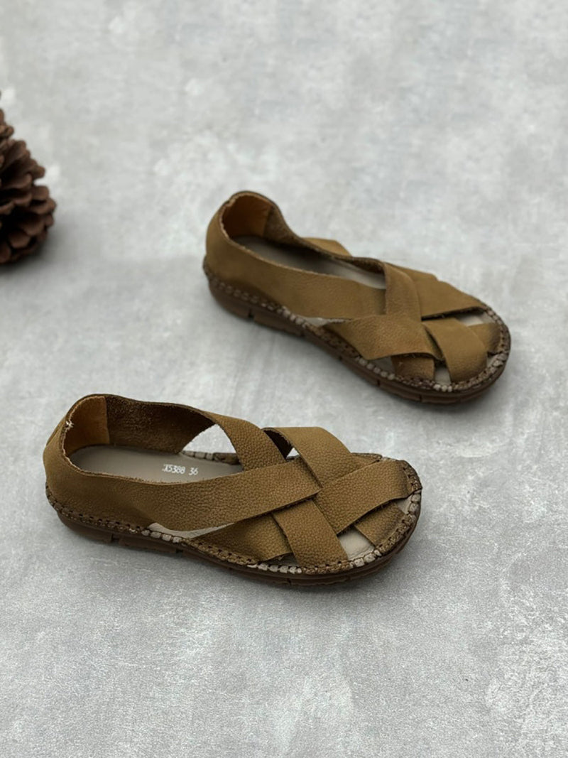 Summer Leather Weaven Flat Shoes We1020