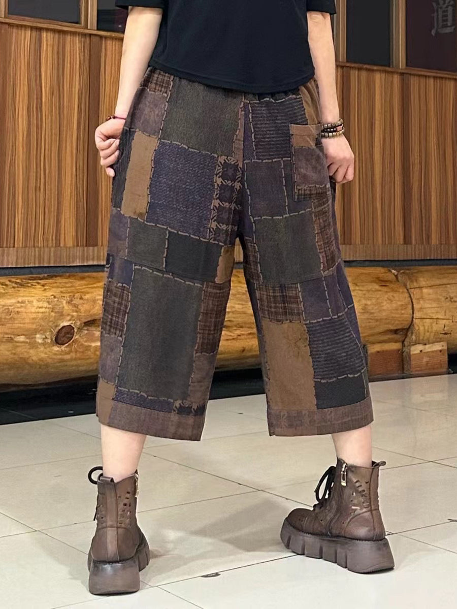 Summer Retro Spliced Linen Calf-length Pants Ty1039