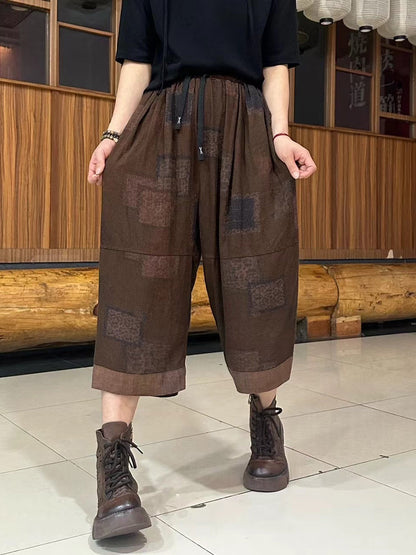 Summer Retro Spliced Linen Calf-length Pants Ty1039