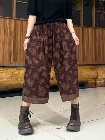 Summer Retro Spliced Linen Calf-length Pants Ty1039