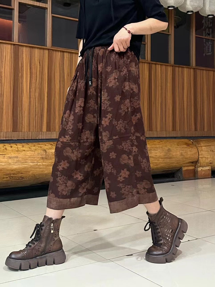 Summer Retro Spliced Linen Calf-length Pants Ty1039