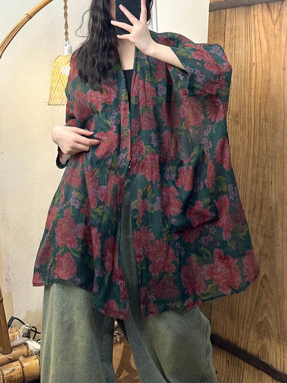 Summer Flower Loose Ramie Shirt Coat Ty1012
