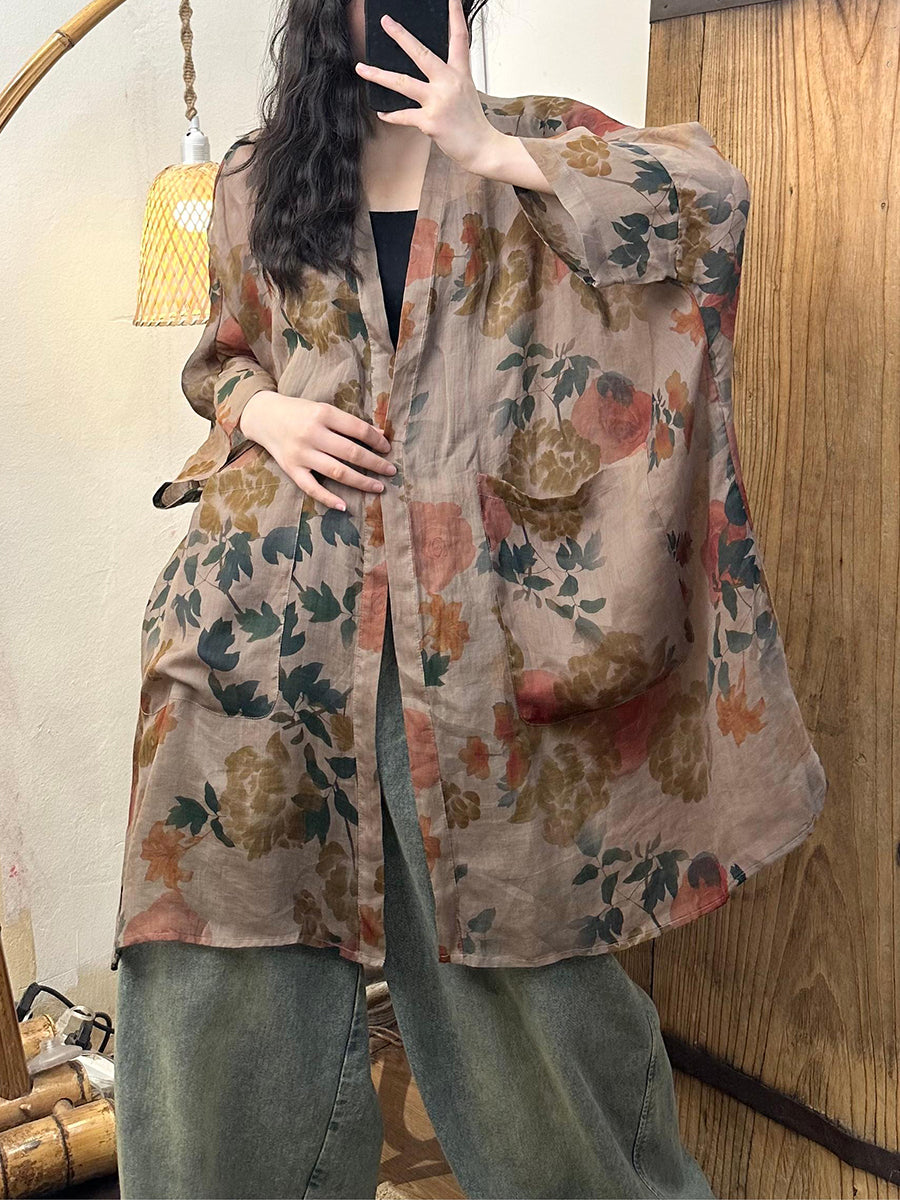 Summer Flower Loose Ramie Shirt Coat Ty1012