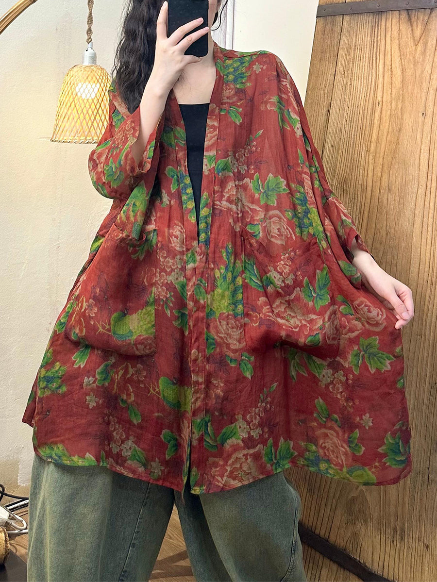 Summer Flower Loose Ramie Shirt Coat Ty1012