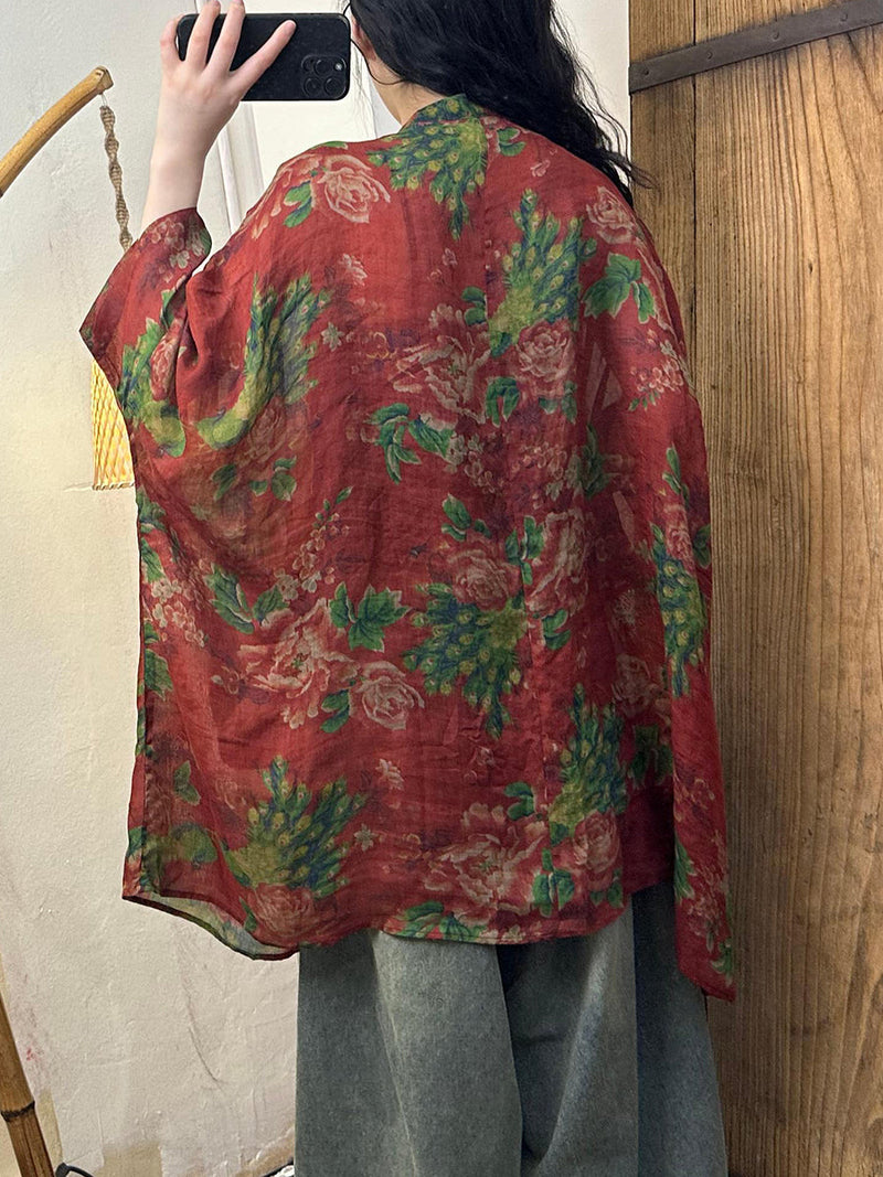 Summer Flower Loose Ramie Shirt Coat Ty1012