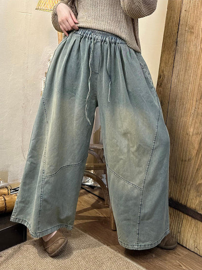 Summer Retro Spliced Denim Wide-leg Pants As1002