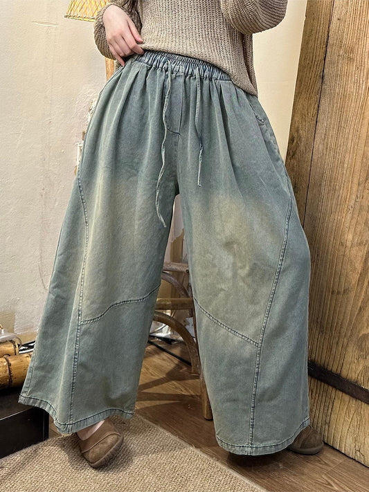 Summer Retro Spliced Denim Wide-leg Pants As1002