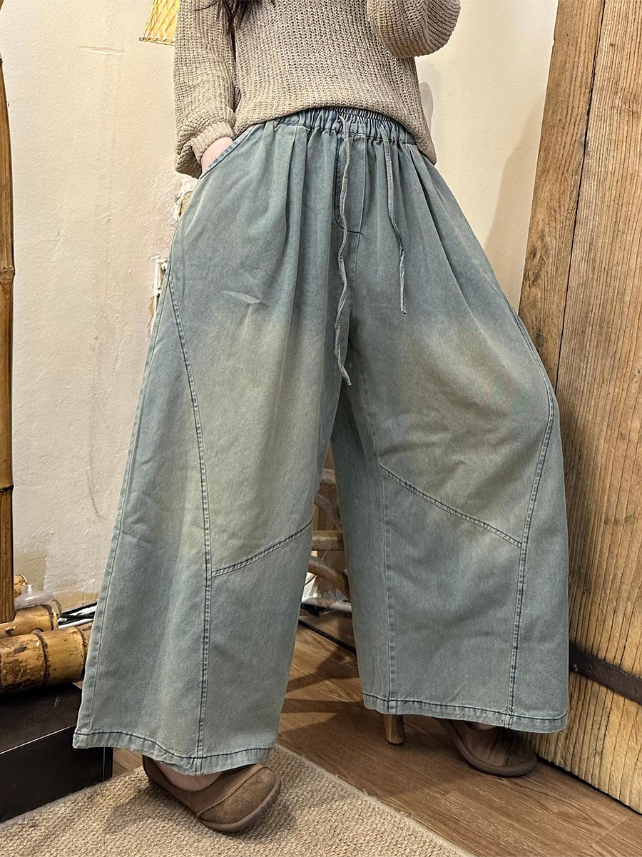 Summer Retro Spliced Denim Wide-leg Pants As1002
