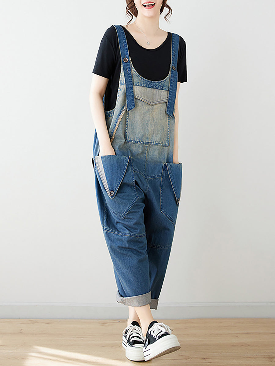 Summer Artsy Spliced Washed Denim Jumpsuits As1050