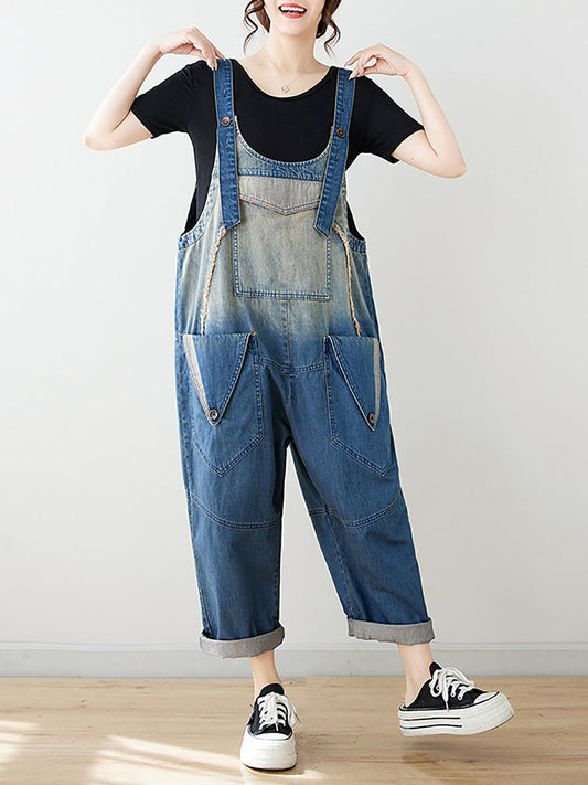 Summer Artsy Spliced Washed Denim Jumpsuits As1050