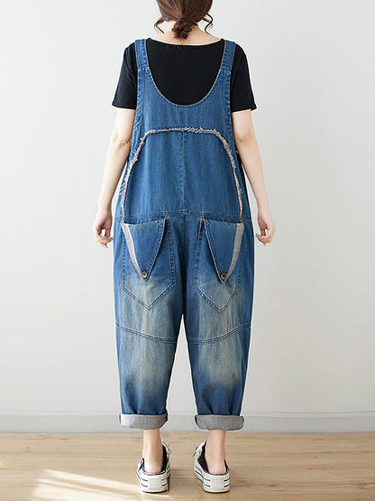 Summer Artsy Spliced Washed Denim Jumpsuits As1050