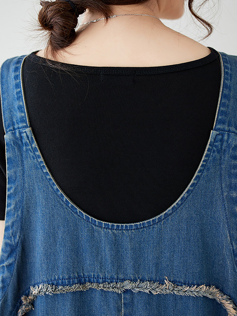 Summer Artsy Spliced Washed Denim Jumpsuits As1050