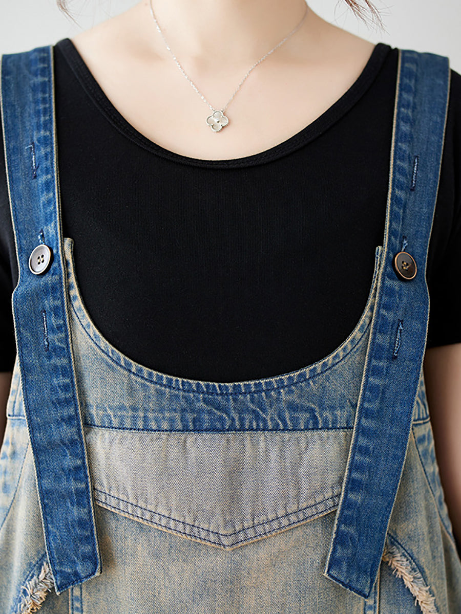 Summer Artsy Spliced Washed Denim Jumpsuits As1050