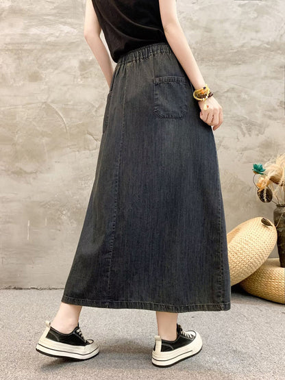 Summer Artsy Flower Embroidert Denim Skirt Fg1009