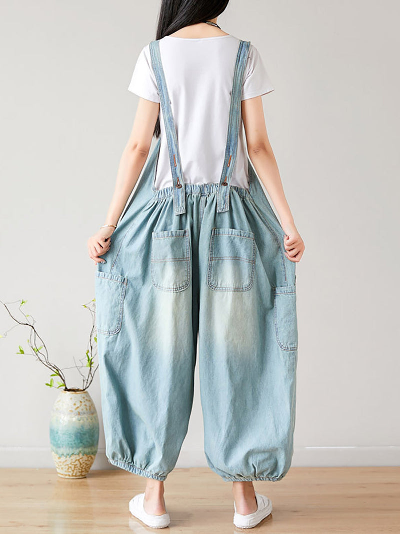 Summer Retro Frayed Washed Denim Jumpsuits Fg1034