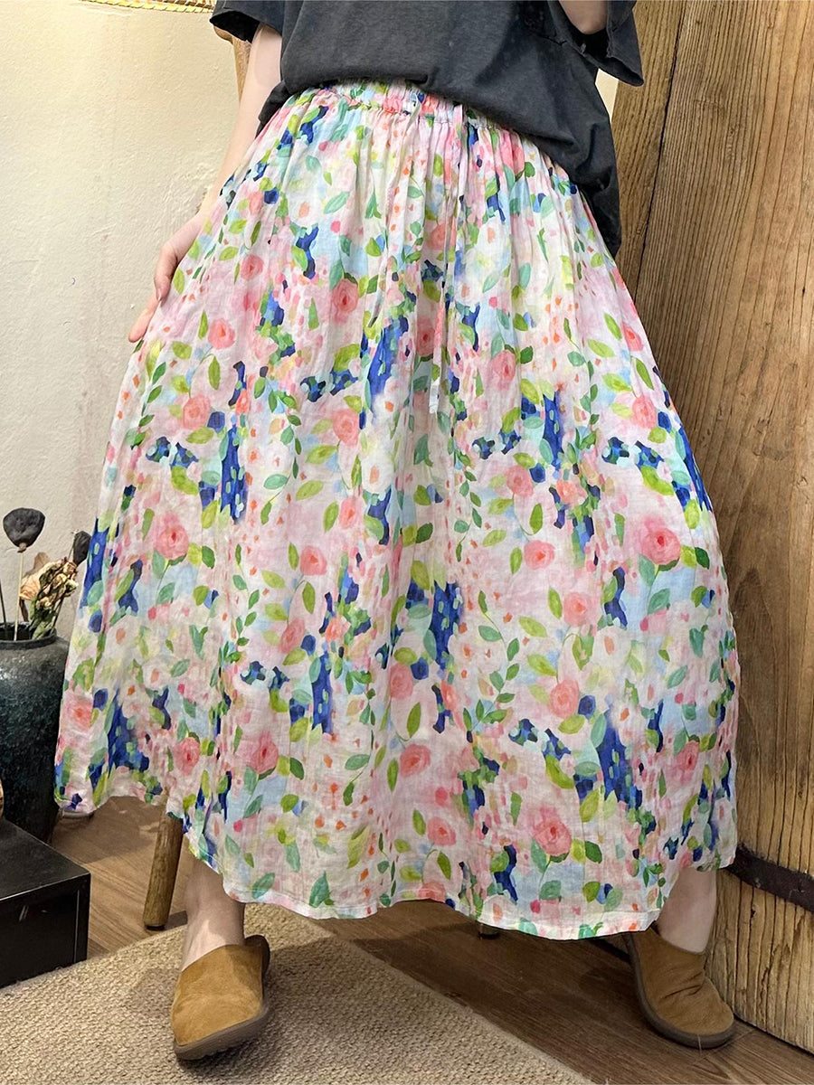 Summer Artsy Dual-layer Ramie Skirt Bn1041