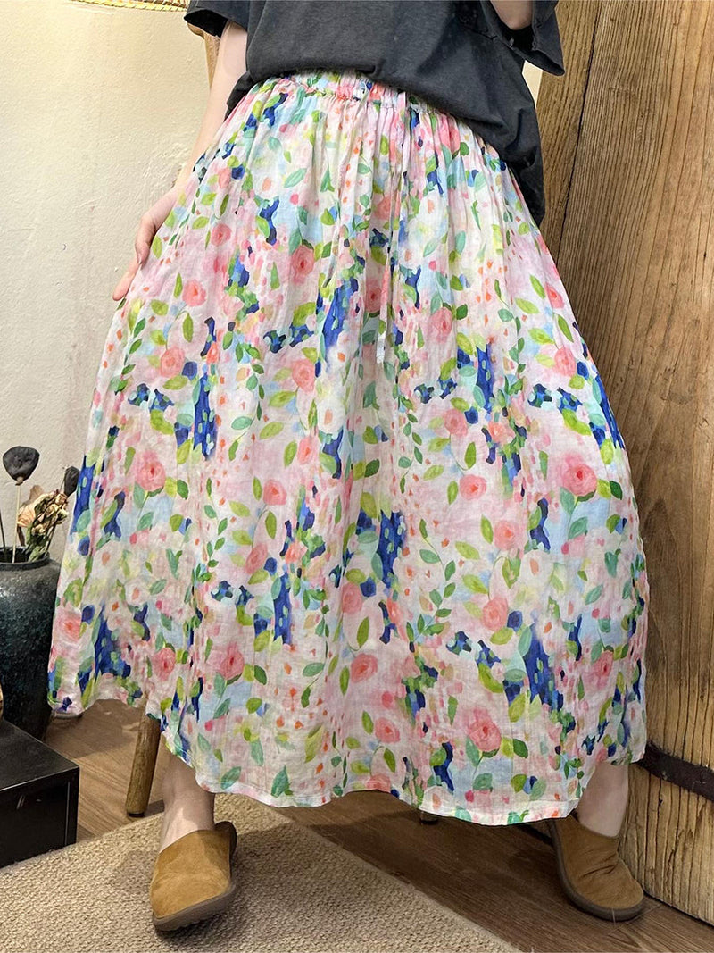 Summer Artsy Dual-layer Ramie Skirt Bn1041