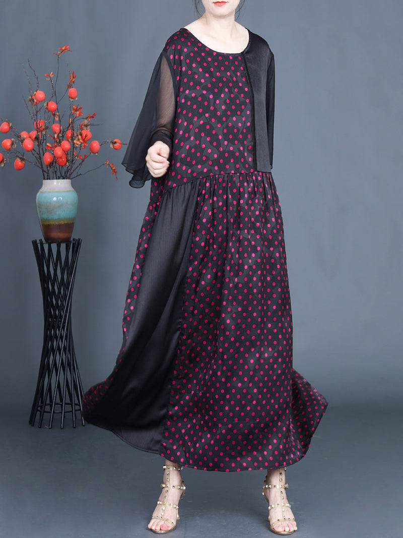 Summer Artsy Dot Spliced Loose Maxi Dress Bn1044