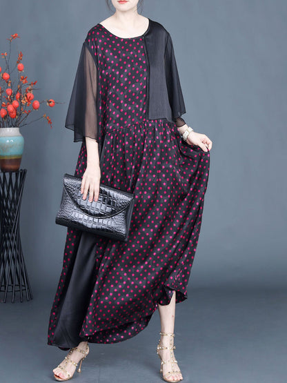 Summer Artsy Dot Spliced Loose Maxi Dress Bn1044