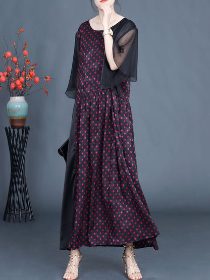 Summer Artsy Dot Spliced Loose Maxi Dress Bn1044