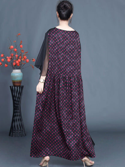 Summer Artsy Dot Spliced Loose Maxi Dress Cv1048