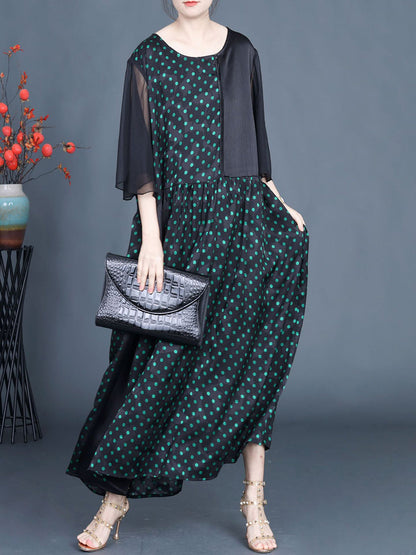 Summer Artsy Dot Spliced Loose Maxi Dress Bn1044