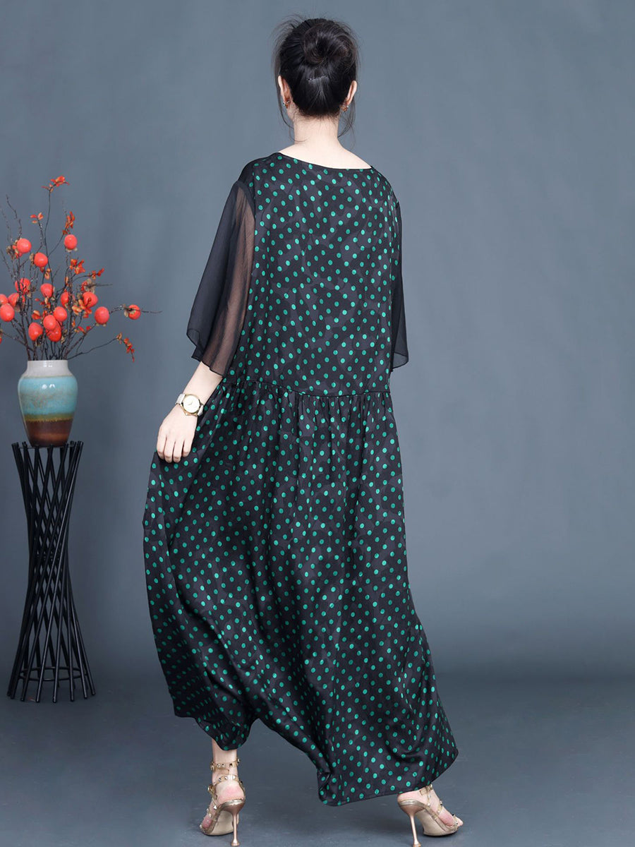 Summer Artsy Dot Spliced Loose Maxi Dress Bn1044