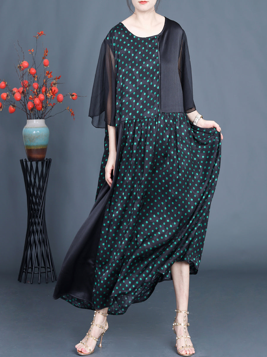 Summer Artsy Dot Spliced Loose Maxi Dress Bn1044