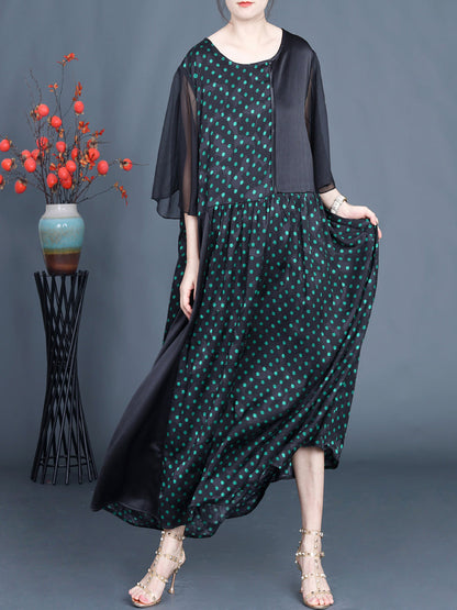 Summer Artsy Dot Spliced Loose Maxi Dress Bn1044