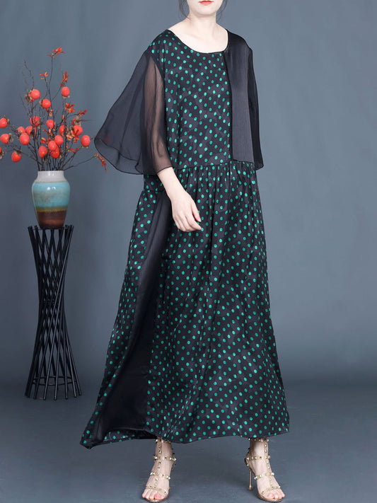Summer Artsy Dot Spliced Loose Maxi Dress Cv1048