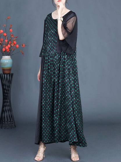 Summer Artsy Dot Spliced Loose Maxi Dress Cv1048
