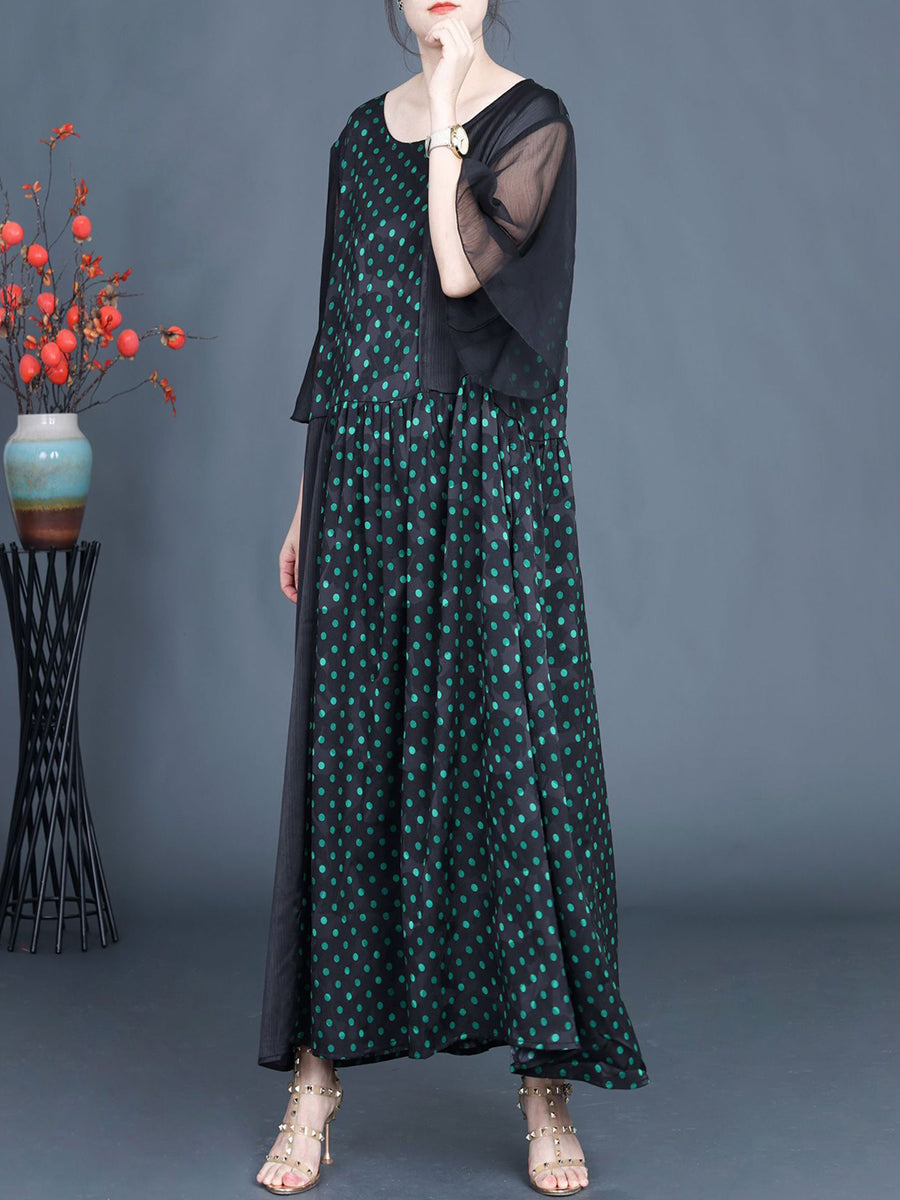 Summer Artsy Dot Spliced Loose Maxi Dress Bn1044