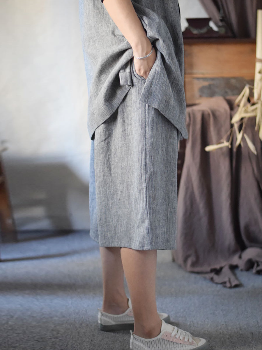 Summer Spliced Linen Wide-leg Pants Cv1001