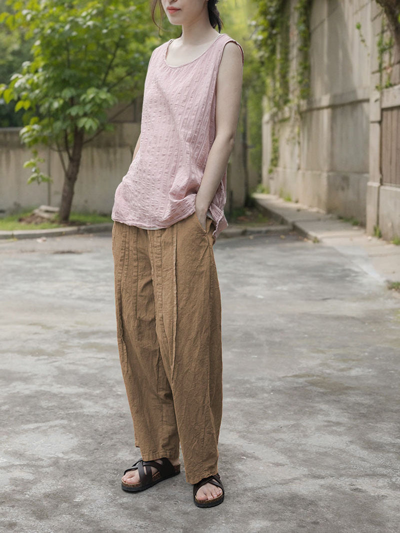 Summer Spliced Cotton Wide-leg Pants Cv1025