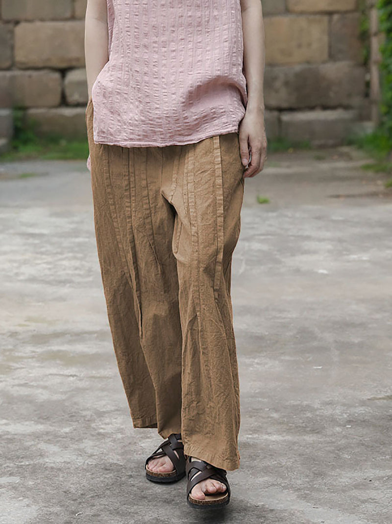 Summer Spliced Cotton Wide-leg Pants Cv1025