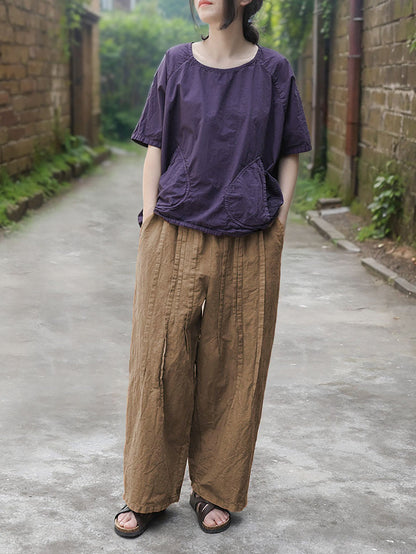 Summer Spliced Cotton Wide-leg Pants Cv1025
