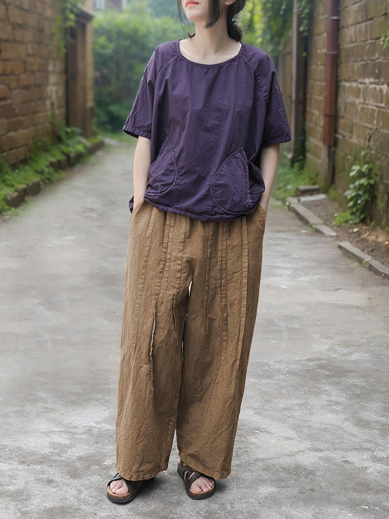 Summer Spliced Cotton Wide-leg Pants Cv1025